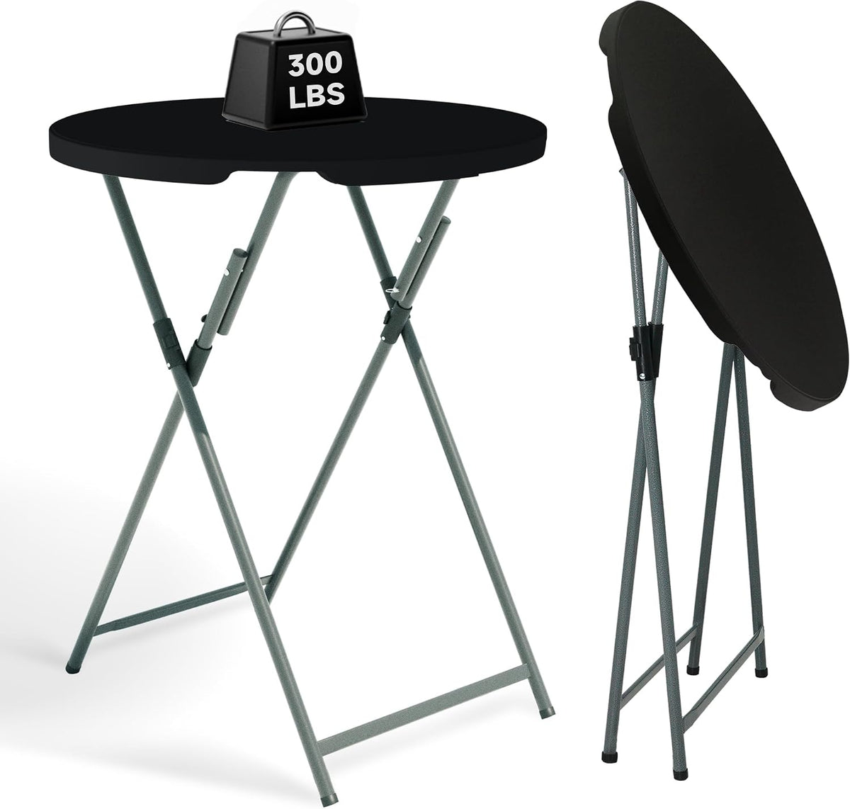 32" Round Folding Cocktail Table, HDPE Material Top with Steel Frame, Stable and Easy to Clean, High Top Table for Parties, Patio, Events, 2 Pack, Black