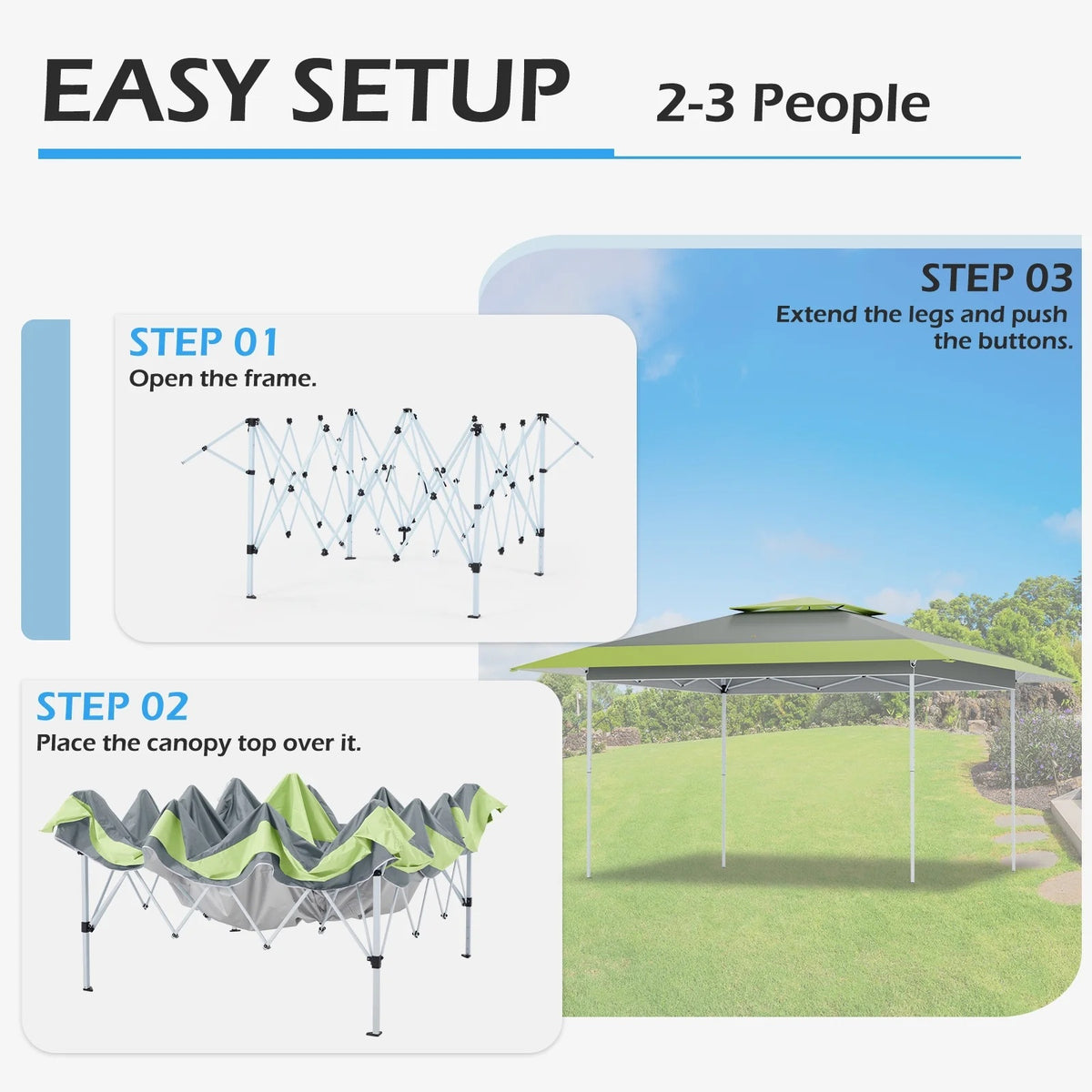 AVAWING 12x12 ft Outdoor Pop-up Canopy Party Tent Easy Setup Patio Wedding Tent, Khaki