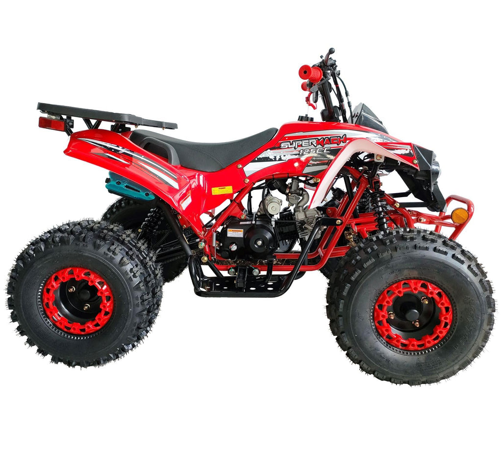 Upgraded 125cc ATV Sports Quad Youth Utility Style 125cc Fully Automatic with Reverse Gas 4 Wheeler Outlander ATVs Quads Big 19/18 inches Tires (Red)