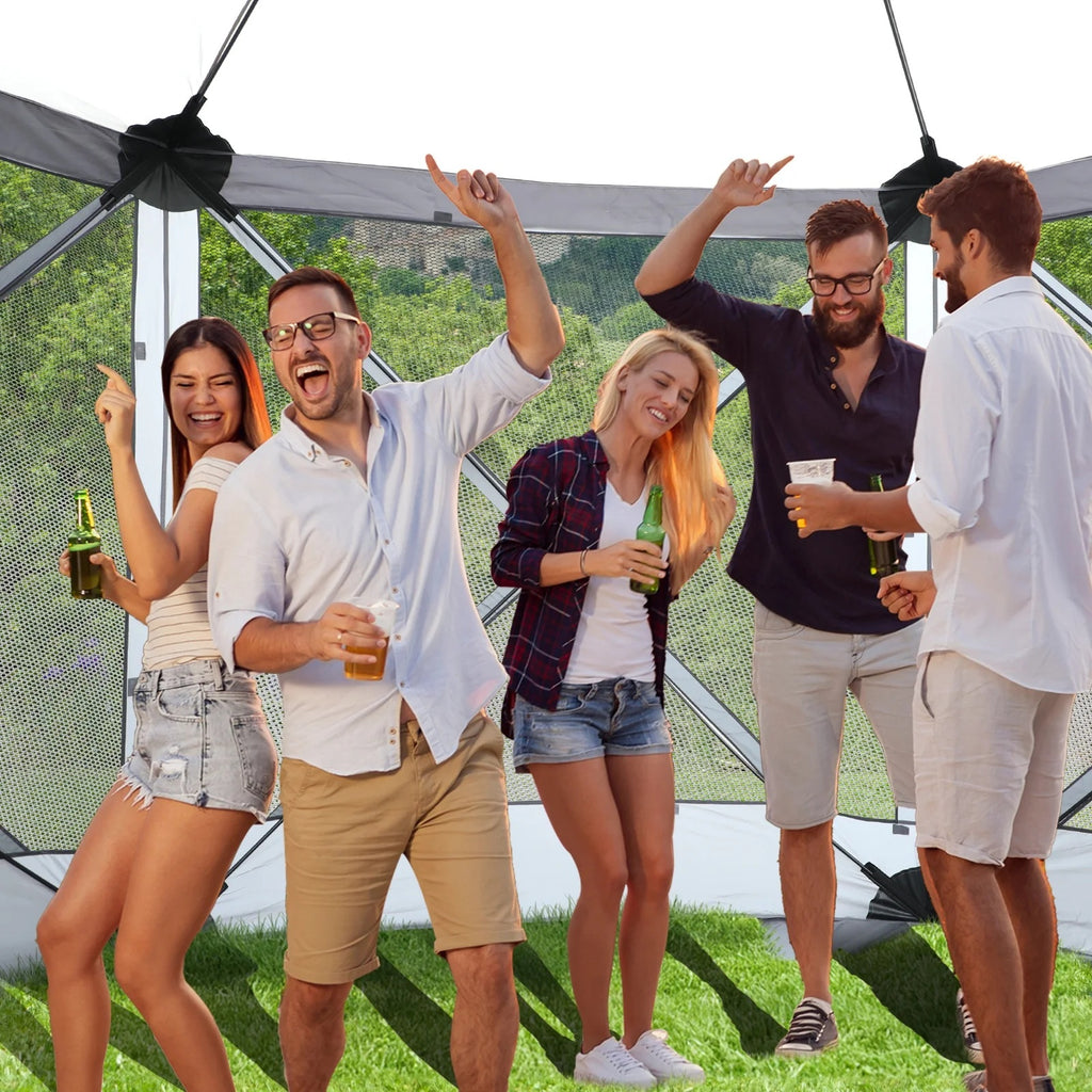 12FT x 12FT Heavy Duty Canopy Tent w/Mosquito Netting, Pop up Canopy with Mesh Sidewalls, Patio Tent with Carry Bag, Easy up Screen Canopy for Parties Camping, Gray