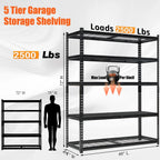 60" W Garage Shelving Units Heavy Duty,5-Tier Adjustable Storage Shelves 2500 LBS Metal Storage Utility Racks 24" D x 72" H
