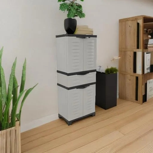 Plastic Garage Storage Cabinet with 2 Adjustable Shelves - 57" H - Garage, Office, Home, Laundry Room - Gray with Charcoal Trim