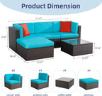5-Piece All-Weather Patio Furniture Set with Ottoman, Outdoor Wicker Conversation Sofa Set with Cushions for Garden, Deck & Backyard
