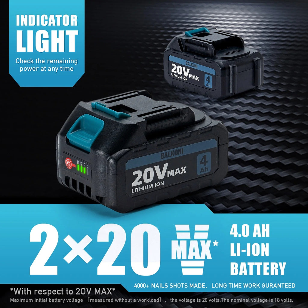 BALKONI 18 Gauge Cordless Finish Nail Gun,F10-F32 MAX, with 2*1500 mAh Battery and A Charger, 1000 Piece F30 Nails