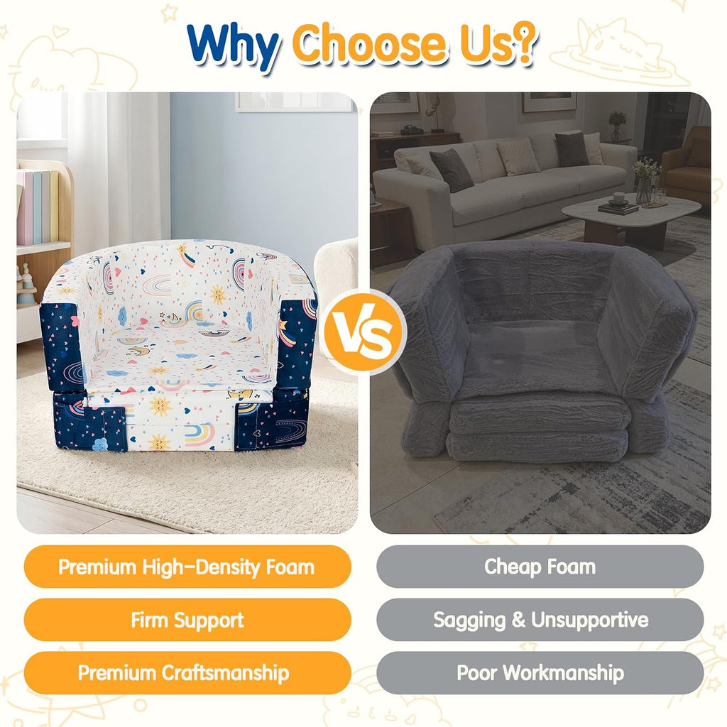 2-in-1 Toddler Travel Bed, Portable Foldable Toddler Floor Bed Converts to Soft Sofa, Kids Travel Couch with Removable Washable Cover, Ideal for Camping, Picnic, Hotel & Sleepovers