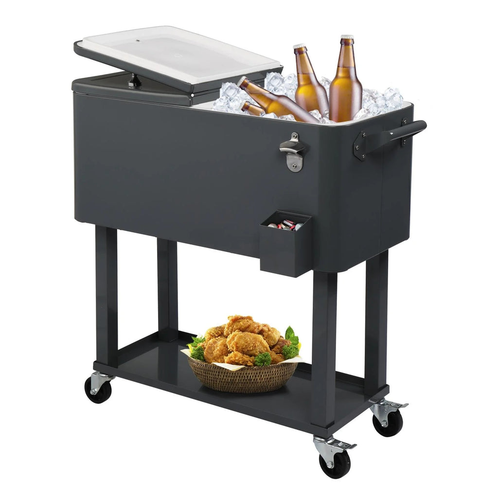 EasingRoom Iron Spray Plastic Patio Cooler Cart with Tray Cooler with Shelf Green