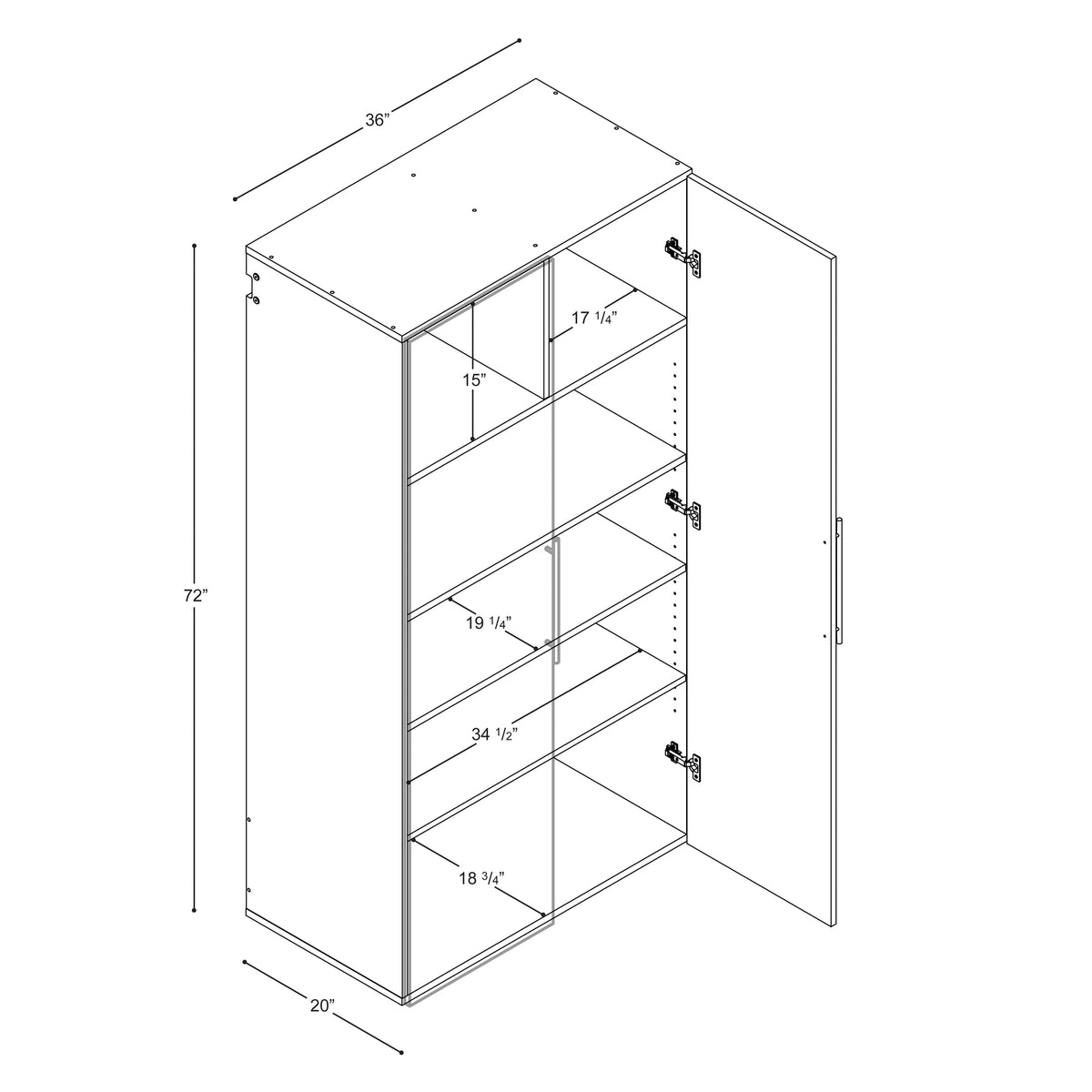 Prepac HangUps Large Storage Cabinet - Immaculate White 36" Cabinet with Storage Shelves and Doors; Ideal for Bin and General Storage Solutions