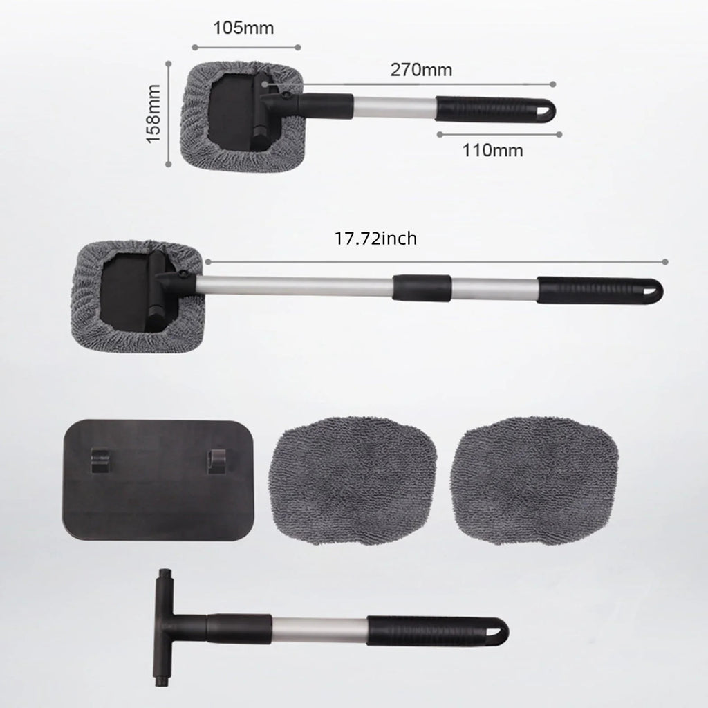 Lingouzi Car Cleaning Brush,extendable Windshield Cleaning Tool, Strong Absorbent Car Window Cleaner with 2 Pcs Washable Pads , Multifunctional Use Windshield Cleaner Tool Kit