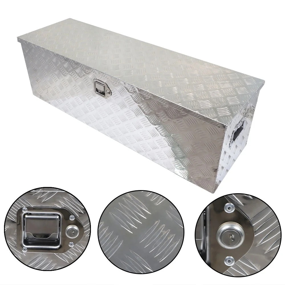 SEBLAFF 49 Inch Trailer Tongue Tool Box Chest Box Diamond Tread Aluminum Heavy Duty Truck Pick Up Underbody Storage Organizer Handling Tools Weather Resistant w/Lock Sliver