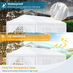 Hoteel Party Tent 10x20 Canopy Tents for Parties with 4 Removable Sidewalls, Patio Camping Gazebo, Portable Tent for Parties, Weddings, BBQ, Waterproof, White