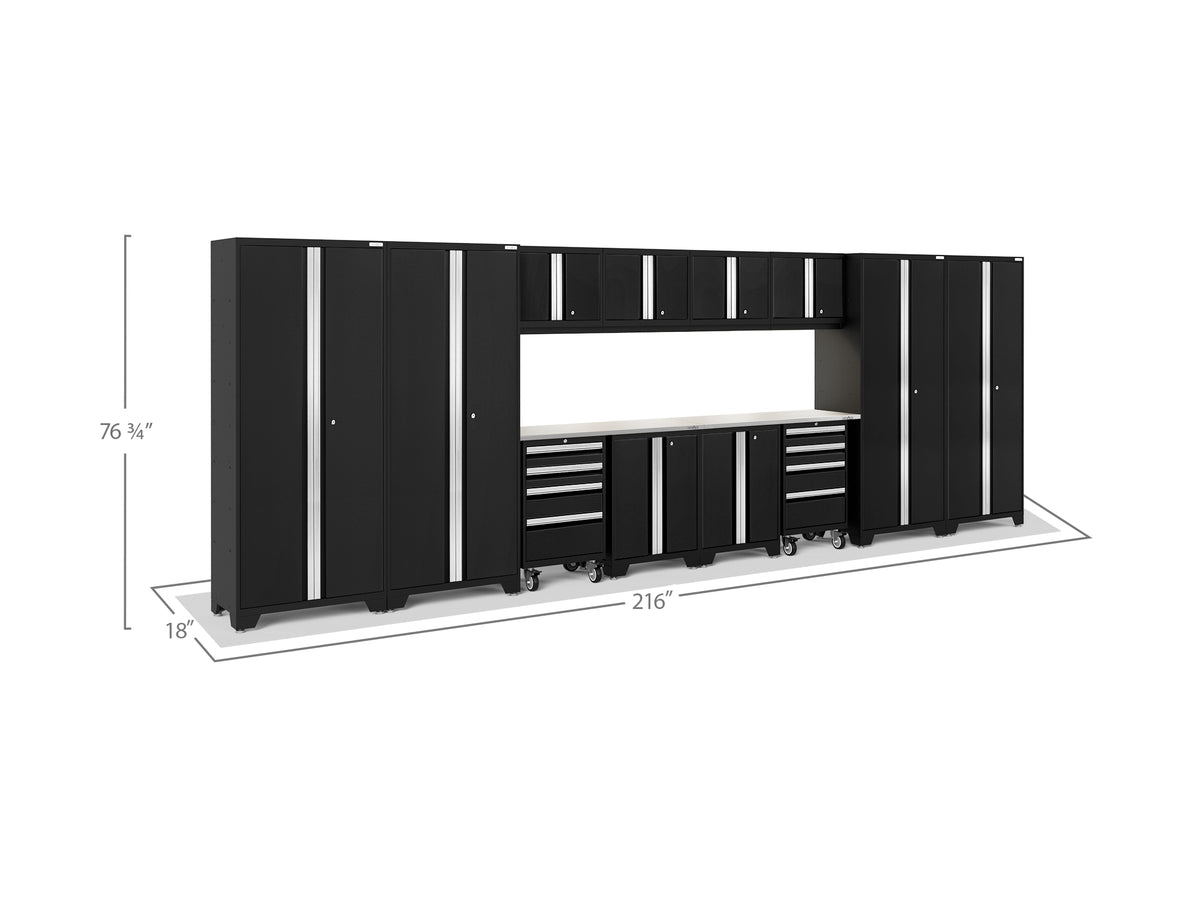 NewAge Products Bold Series Gray 14 Piece Cabinet Set, Heavy Duty 24-Gauge Steel Garage Storage System, LED Lights Included