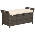 DUOSONG Outsunny 27 Gallon Patio Wicker Storage Bench, Outdoor Pe Rattan Patio Furniture, 2-In-1 Large Capacity Rectangle Garden Storage Box With Handles And Cushion, Cream White Brown+White Steel
