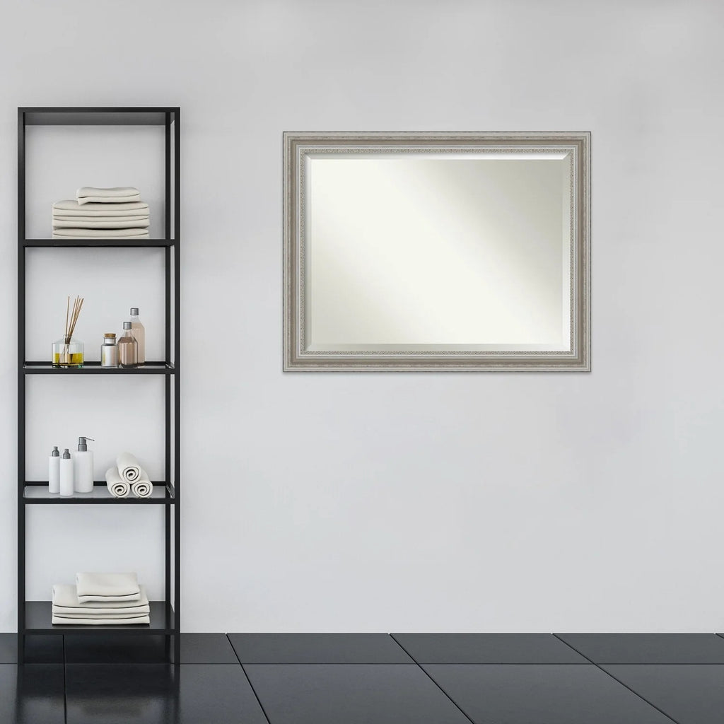 Beveled Bathroom Wall Mirror, Silver Frame Decorative Vanity Mirror for Bathroom, Bedroom and Entryway