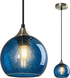 Amber Pendant Lights Kitchen Island 3 Pack, 5.9 in Seeded Glass Globe