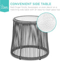 3-Piece Patio Conversation Bistro Set, Outdoor All-Weather Wicker Furniture for Porch, Backyard w/ 2 Wide Ergonomic Chairs, Cushions, Glass Top Side Table - Gray/Navy