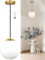 14" Gold Globe Pendant Light, Mid Century Pendant Light, Clear Glass Pendant Lights, Kitchen Island Adjustable Hanging Light Fixture for Dining Room, Bedroom, Kitchen Island
