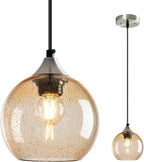 Amber Pendant Lights Kitchen Island 3 Pack, 5.9 in Seeded Glass Globe