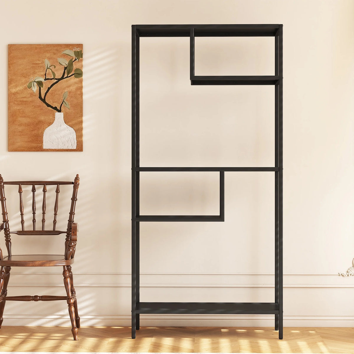 Modern Storage Shelf with 4 Compartments & Metal Legs, Freestanding Organizer,Book Shelves Display Shelves for Living Room, Bedroom, Home Office