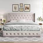 Queen Size Lift Up Storage Bed with Wingback Headboard, Upholstered Platform Bed Frame with Hidden Storage