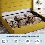 Queen Size Lift Up Storage Bed with Wingback Headboard, Upholstered Platform Bed Frame with Hidden Storage
