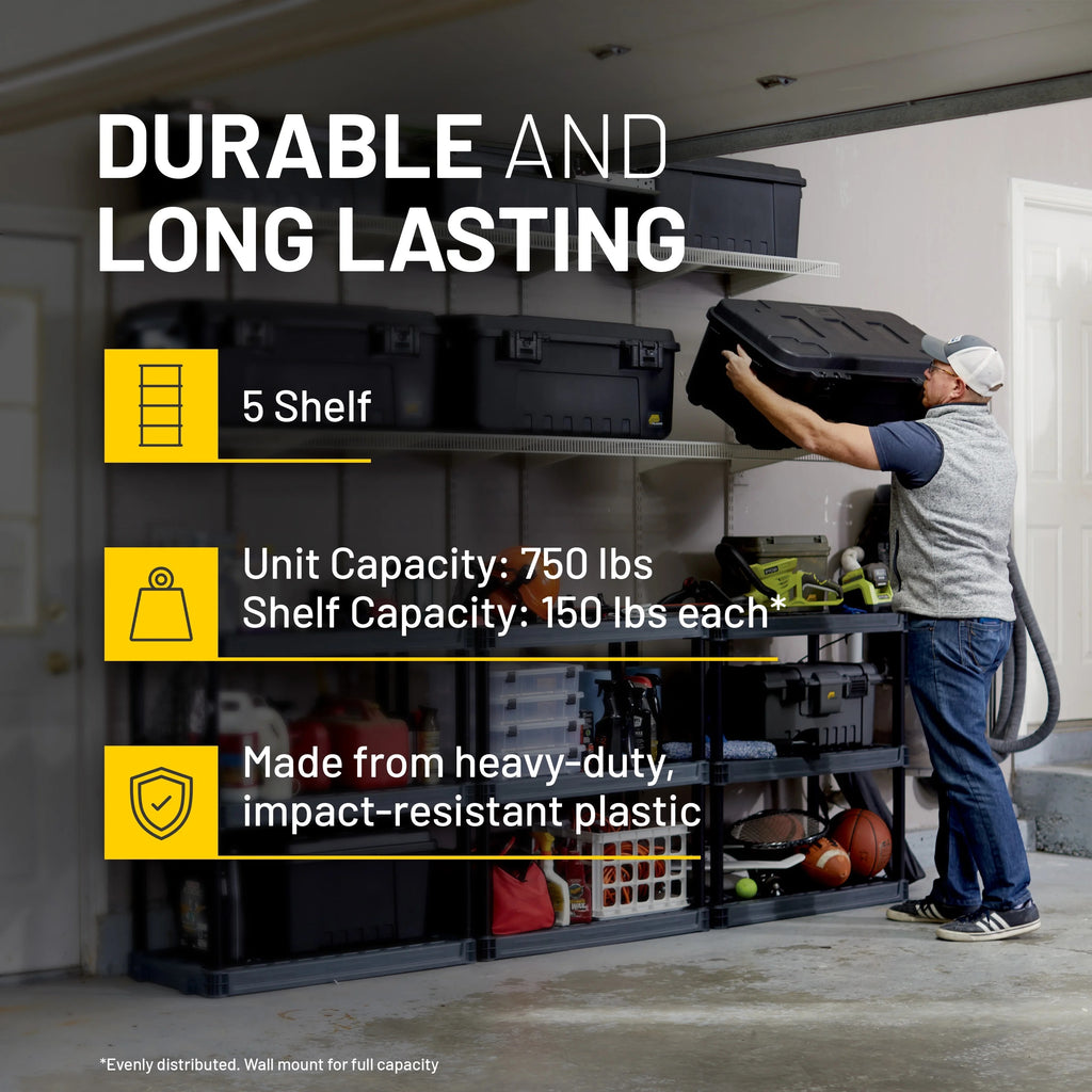 Plano 5-Shelf Heavy Duty Plastic Storage Shelves, 73- x 36- x 18-, 750lb Capacity