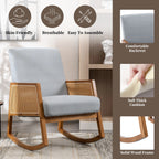 Upholstered Tall Back Rocking Chair, Smooth Gliding Accent Armchair for Comfortable Living Room Seating