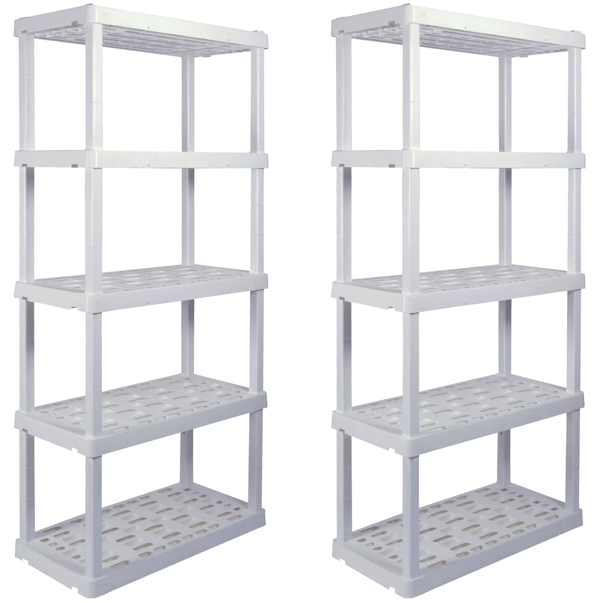 Hyper Tough Plastic Storage Shelves 5-Tier 73.8"H x 36"W x 17.75"D, 2-Pack White, 750 lbs Total Capacity