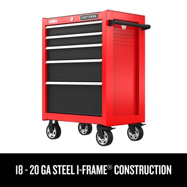 26-Inch W x 36.5-Inch H 5-Drawer Steel Rolling Tool Cabinet, Red