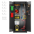 GAEANET 2 Door Metal Storage Cabinet with 5 Adjustable Shelves &Pegboard, 71" H-32" W-16" D Locking Steel Garage Cabinet, for Garage,Office,Home,Gym,School, File Cabinet,Assembly Required, Black