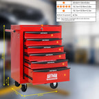NIGSQJB 30.5"H Rolling Tool Chest Cart with 6 Drawers, 7 Small Tool Boxes Organizers, Lockable Tool Cabinet Storage with Wheels for Garage, Warehouse,Workshop, Repair Shop, DIY, Red
