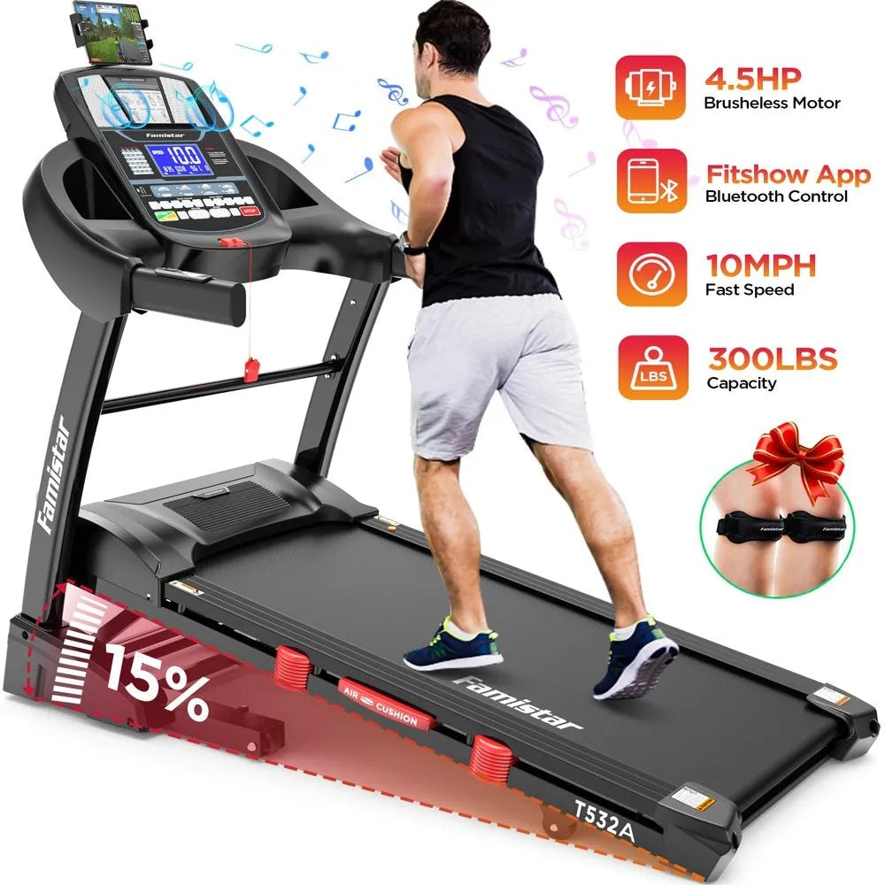 Folding Treadmill for Home with 15 Levels Auto Incline, 300LB Capcity, 10MPH Fast Speed Controls