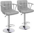 Bar Stools Set of 2, PU Armrest Adjustable Swivel Barstools with Back,Black