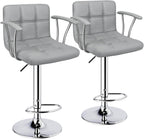 Bar Stools Set of 2, PU Armrest Adjustable Swivel Barstools with Back,Black