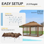 AVAWING 12x12 ft Outdoor Pop-up Canopy Party Tent Easy Setup Patio Wedding Tent, Khaki