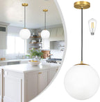 14" Gold Globe Pendant Light, Mid Century Pendant Light, Clear Glass Pendant Lights, Kitchen Island Adjustable Hanging Light Fixture for Dining Room, Bedroom, Kitchen Island