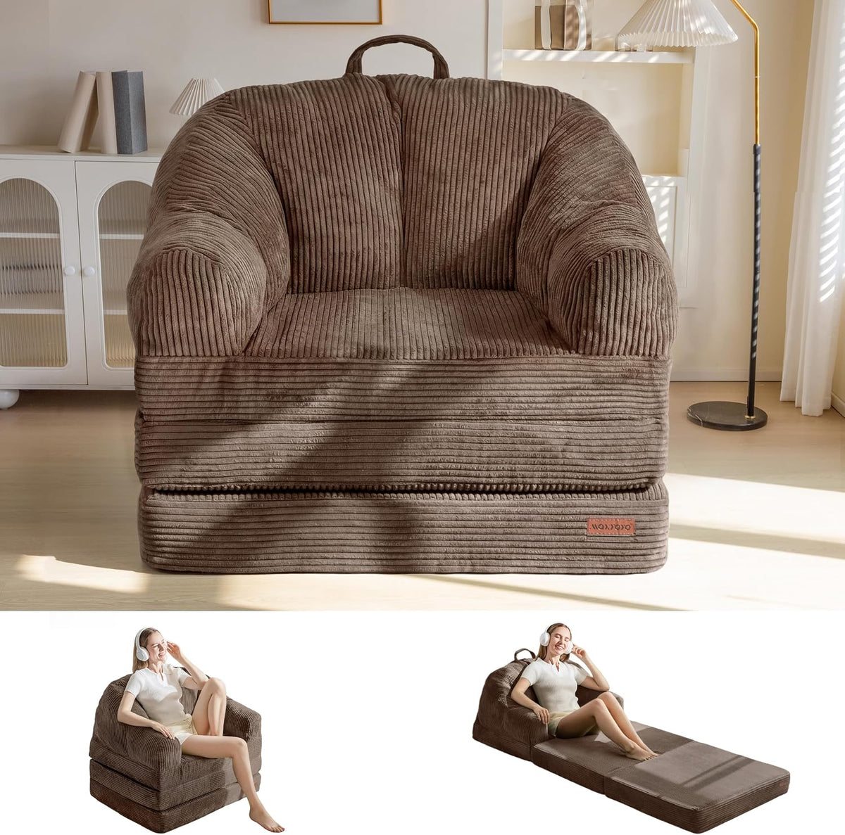 Folding Sofa Bed with Backrest, Boneless Fold Out Couch with Handle