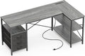 L Shaped Office Desk with Power Outlets & 3 Drawers