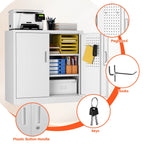 Aobabo Metal Storage Cabinet with Lock & Pegboard,Garage Storage Cabinet with 5 Adjustable Shelves,Tool Storage Cabinets for Home Office Garage,Assembly Required,Black