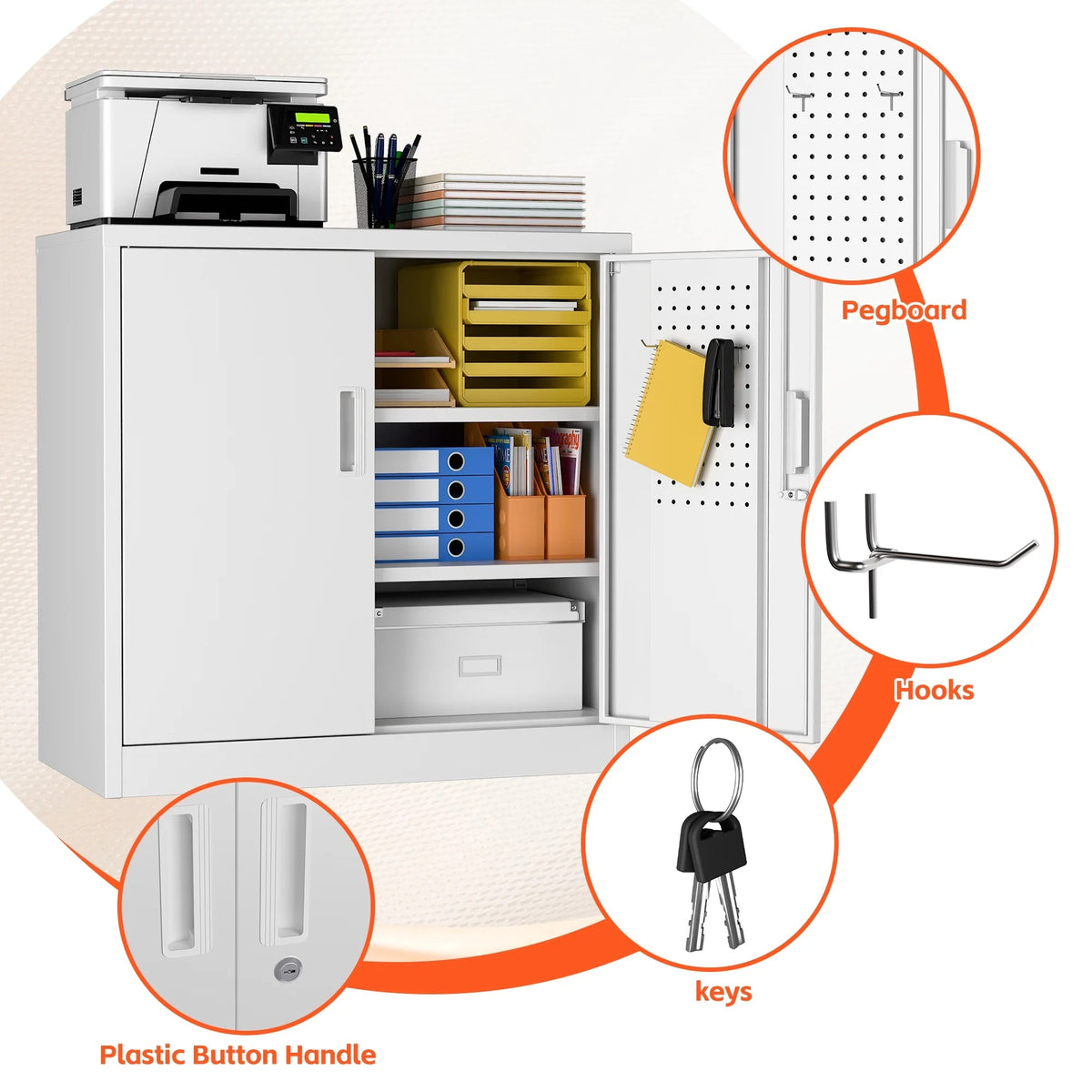 Aobabo Metal Storage Cabinet with Lock & Pegboard,Garage Storage Cabinet with 5 Adjustable Shelves,Tool Storage Cabinets for Home Office Garage,Assembly Required,Black