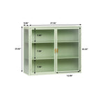 Two-door Wall Cabinet, Modern Kitchen Wall Mounted Cabinet with 2 Glass Doors, Two-tier Enclosed Storage, an Open Shelf, Towel Rack, Metal Wall Cabinet for Entryway, Living Room, Bathroom,  White