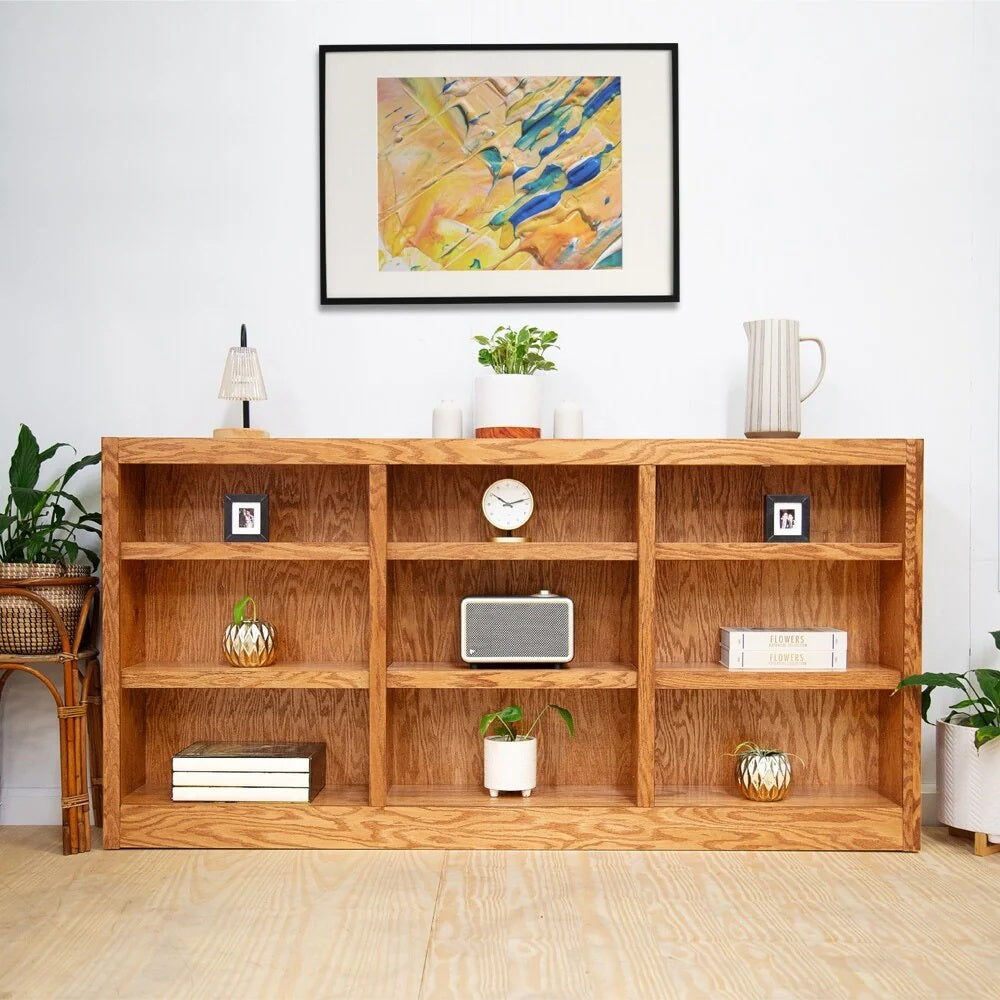 Triple Wide Wood Bookcase, 9 Shelf 36 Inch Tall Bookshelf for Home, Office and Display Storage