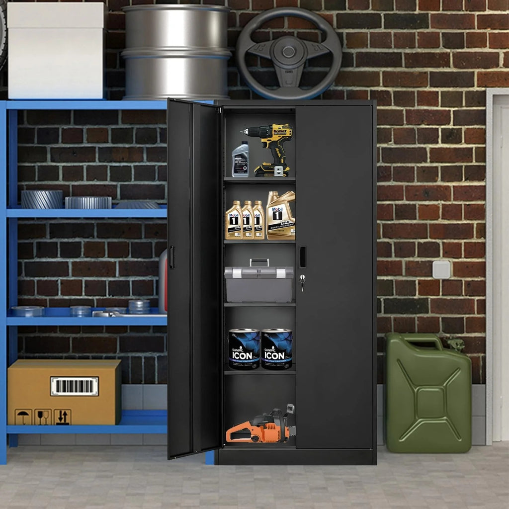 Metal Storage Cabinet, Garage Metal Cabinet with Doors, Adjustable Shelf Height & Steel Lockable Storage Cabinet, Tool Cabinets for Office, Home, Gym, School and Kitchens