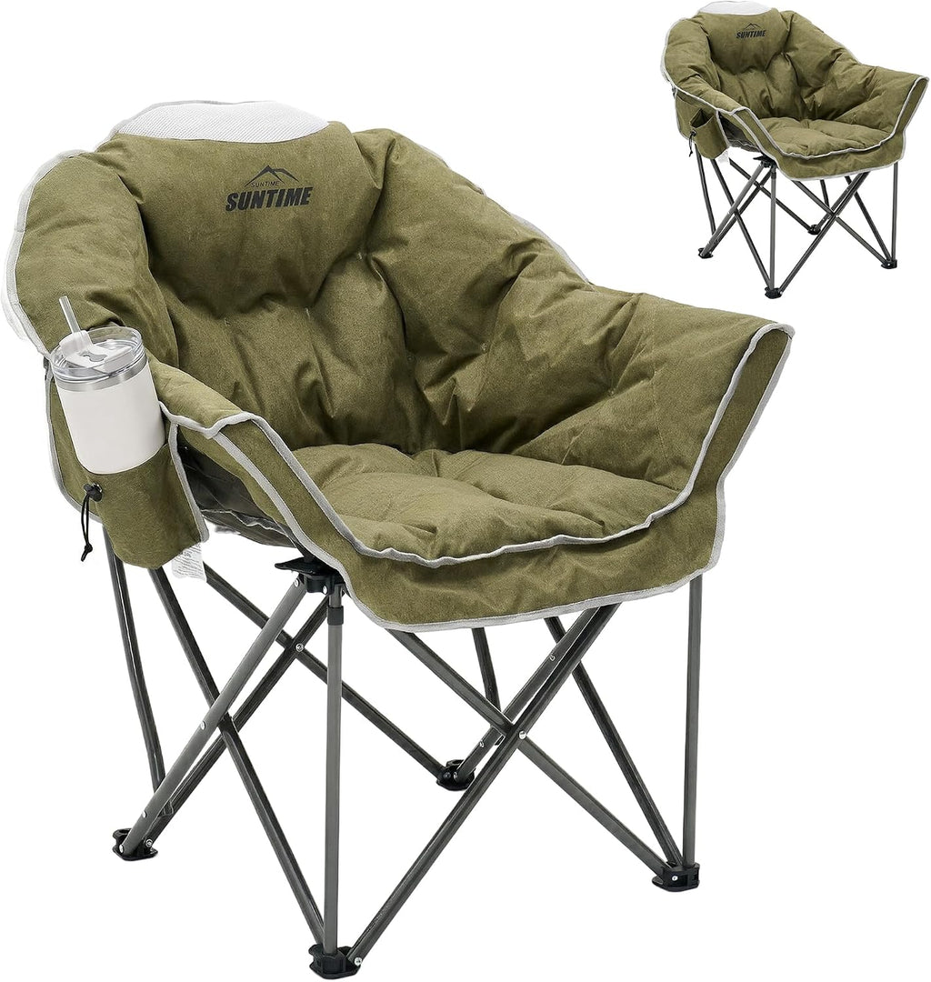 Oversized Padded Camping Chair with Adjustable Cup Holder,Beige(2 Pack)