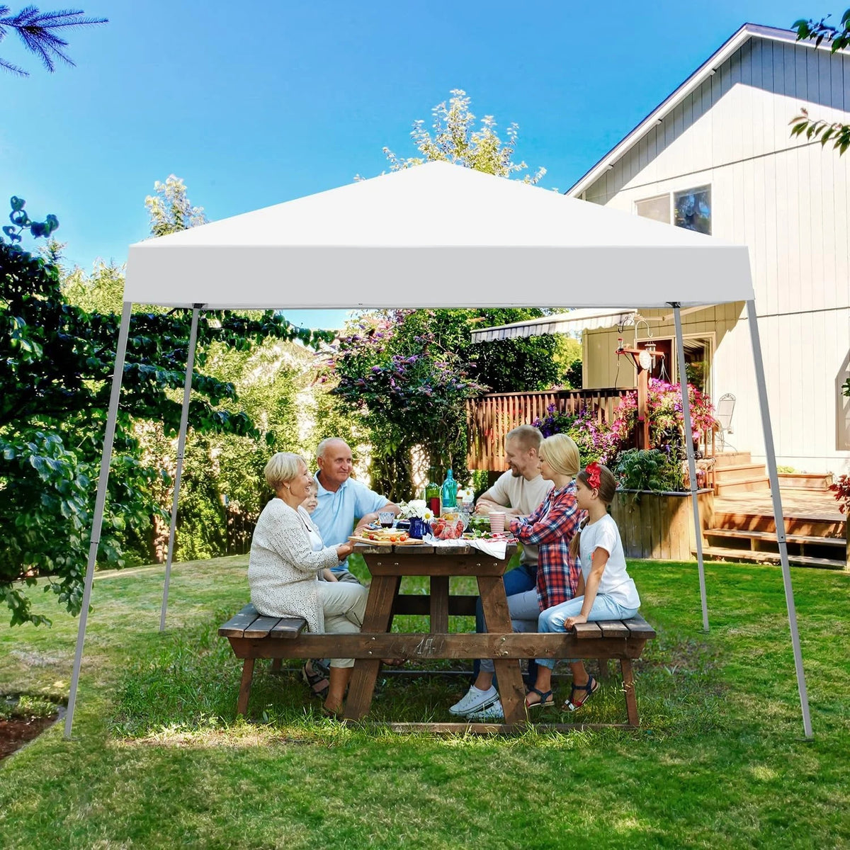 Canopy Tent, 10X10 FT Pop Up Canopy Outdoor Instant Tent Slant Legs with Carrying Bag, Portable Gazebo Shelter for Patio Deck Garden and Beach - 8X8 FT Canopy Cover (Dark Blue)