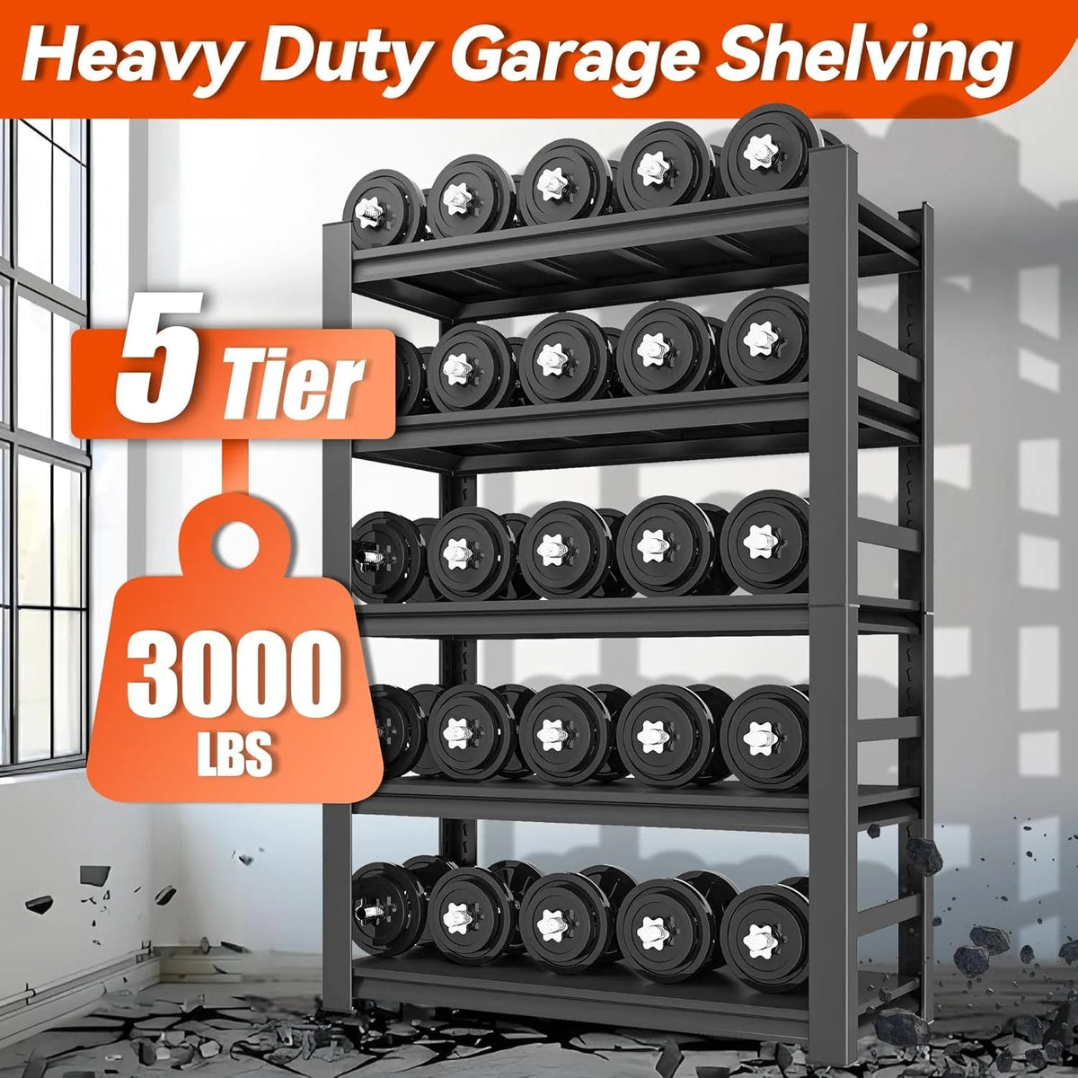 Garage Shelving Units and Storage 5 Tier Adjustable Storage Shelves Heavy Duty Metal Shelving Utility Industrial Shelving Rack for Garage Warehouse Pantry Basement,Black