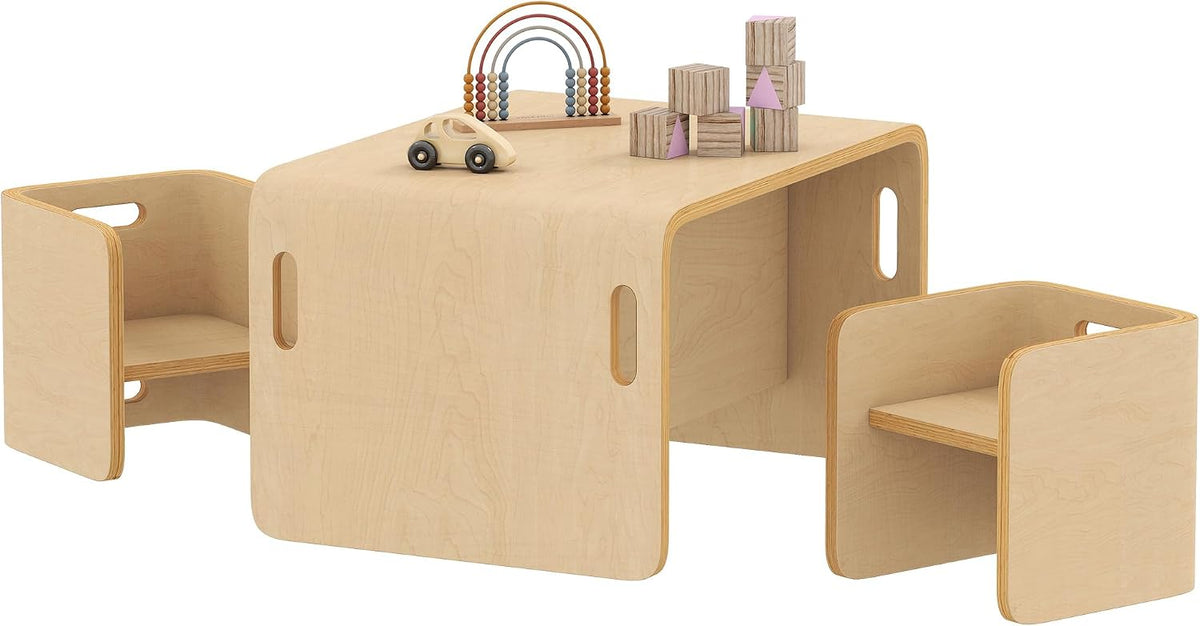 Kids Table and Chair Set, Wooden Activity Table, Ages 3-8, Natural Wood
