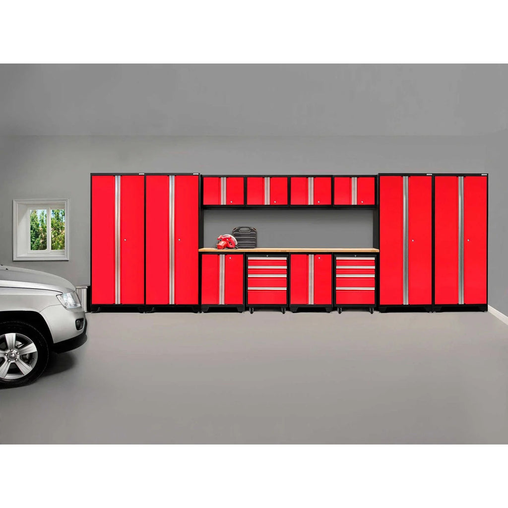 NewAge Products Bold Series Gray 14 Piece Cabinet Set, Heavy Duty 24-Gauge Steel Garage Storage System, LED Lights Included