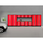 NewAge Products Bold Series Gray 14 Piece Cabinet Set, Heavy Duty 24-Gauge Steel Garage Storage System, LED Lights Included