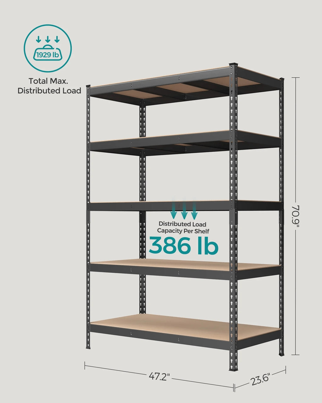 Set of 2 Heavy-Duty 5-Tier Storage Shelves, 2310 lb Total Capacity, Boltless Adjustable Steel Shelving Units for Garage Basement, 59.1" H, Black