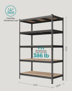 Set of 2 Heavy-Duty 5-Tier Storage Shelves, 2310 lb Total Capacity, Boltless Adjustable Steel Shelving Units for Garage Basement, 59.1" H, Black